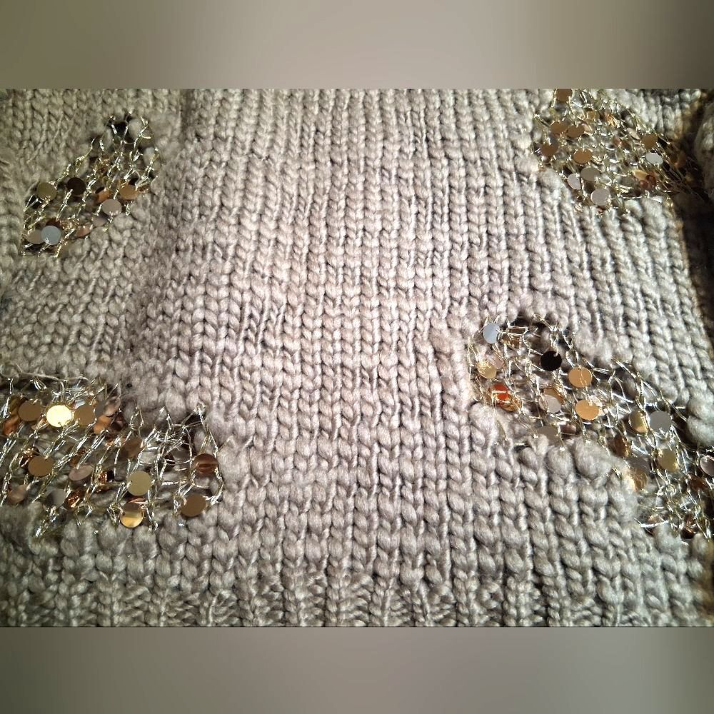 ZARA Mink Limited Edition Chunky Knit Sequin Distressed Sweater Taupe  Medium - Picture 7 of 9